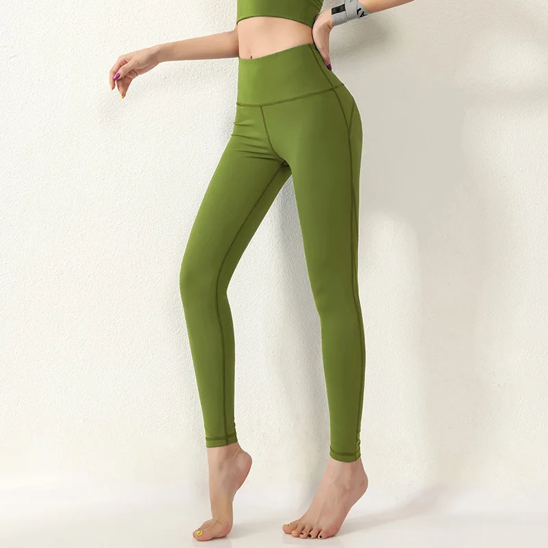 European American Yoga Pants Women's Tight Hip Lifting High Waist Abdomen Closing Mesh Splicing Sports Fitness Pants Green