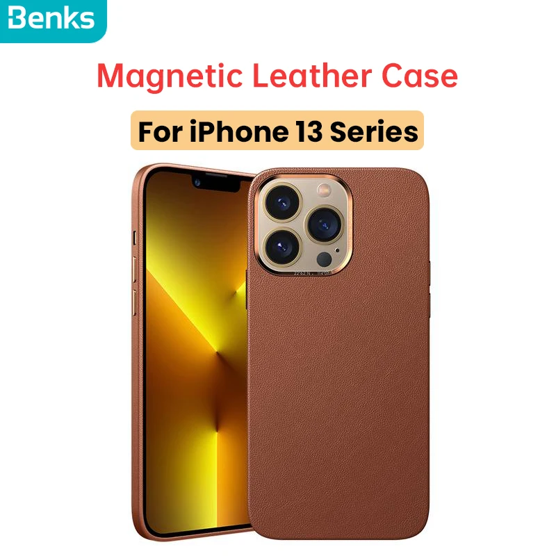 

Benks Genuine Leather All-Inclusive Magnetic Protective Case For Apple iPhone 13 Pro Max Electroplated Metal Frame Luxury Cover