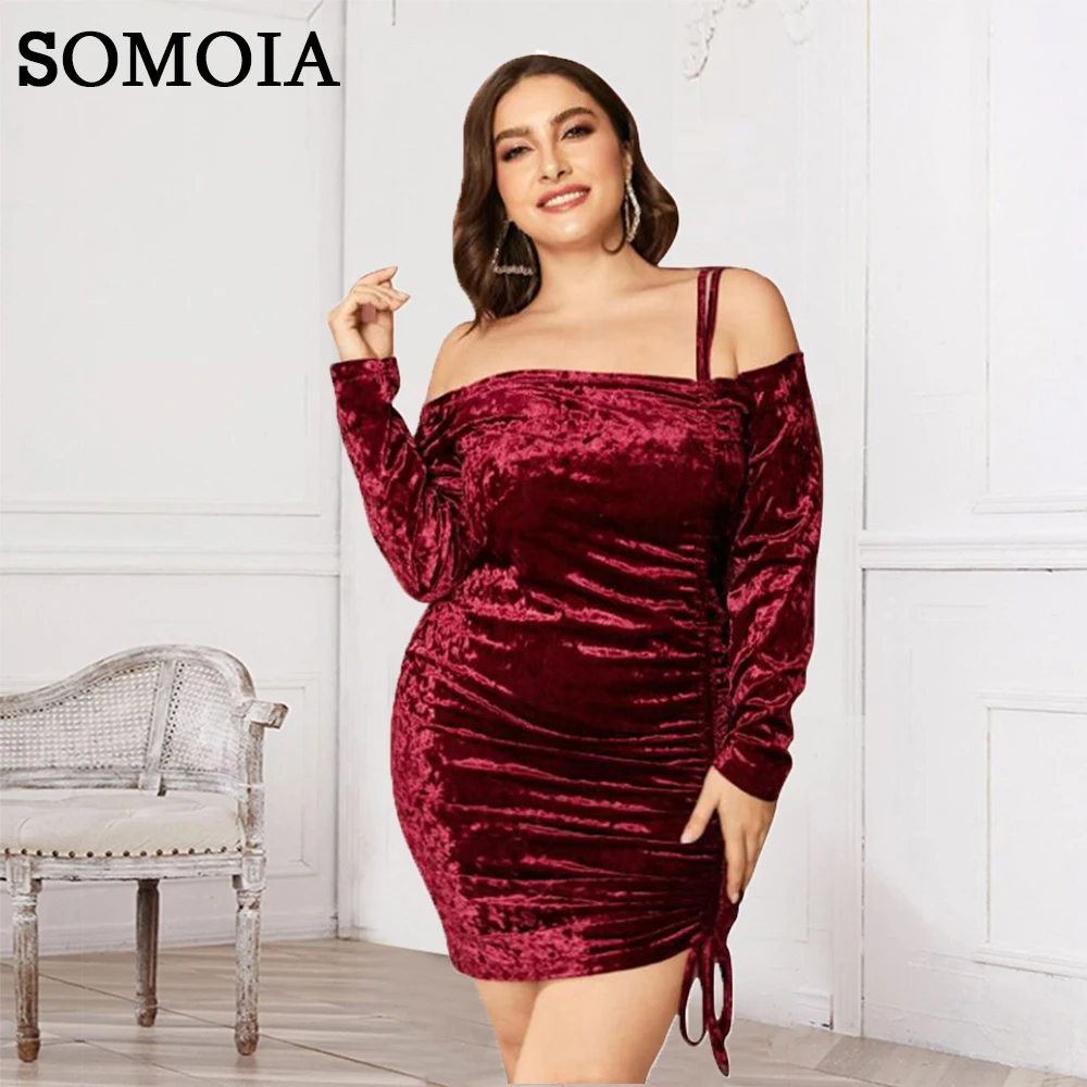 

Dresses for Women Plus Size Sexy Folds Solid Color Slash-neck Drawstring Party Dress for Women Evening Wholesale Dropshipping