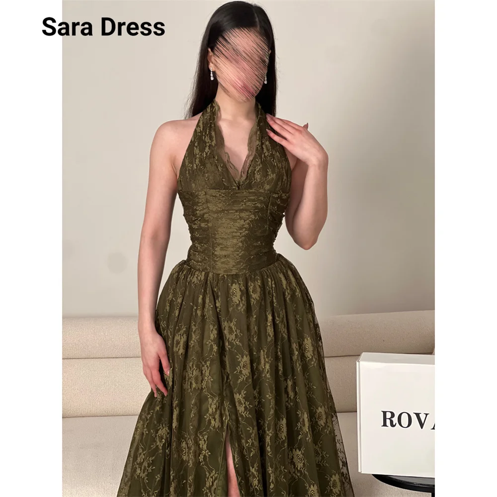 Фото Элегантное вечернее платье Sara Custom A-line с боковым разрезом и кружевом, зеленое, для свадеб и торжественных мероприятий, роскошное женское платье для вечеринок №2