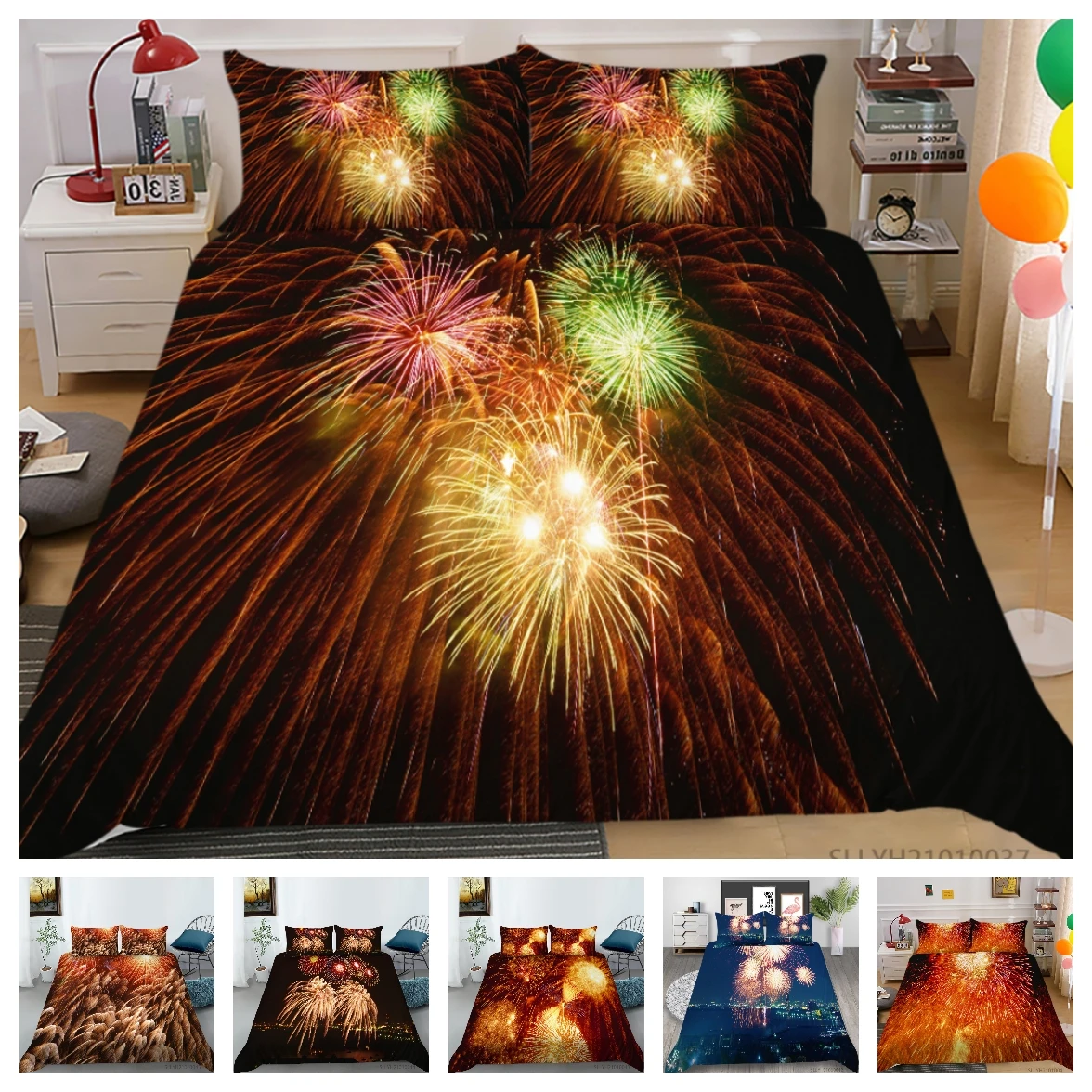 

Hot Bed Linens 2/3pcs 20 Patterns 3D Digital Firework Printing Duvet Cover Sets 1 Quilt Cover + 1/2 Pillowcases US/EU/AU Size