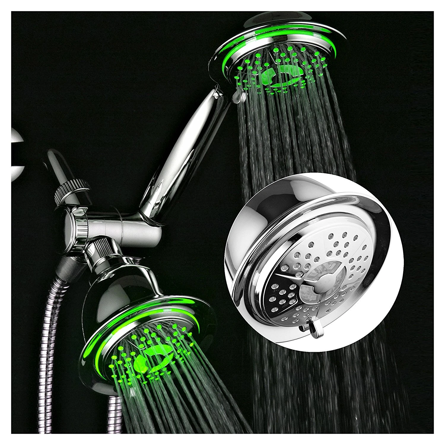

All-Chrome 3-way LED Twin Shower System with Air Jet LED Turbo Pressure-Boost Nozzle Technology