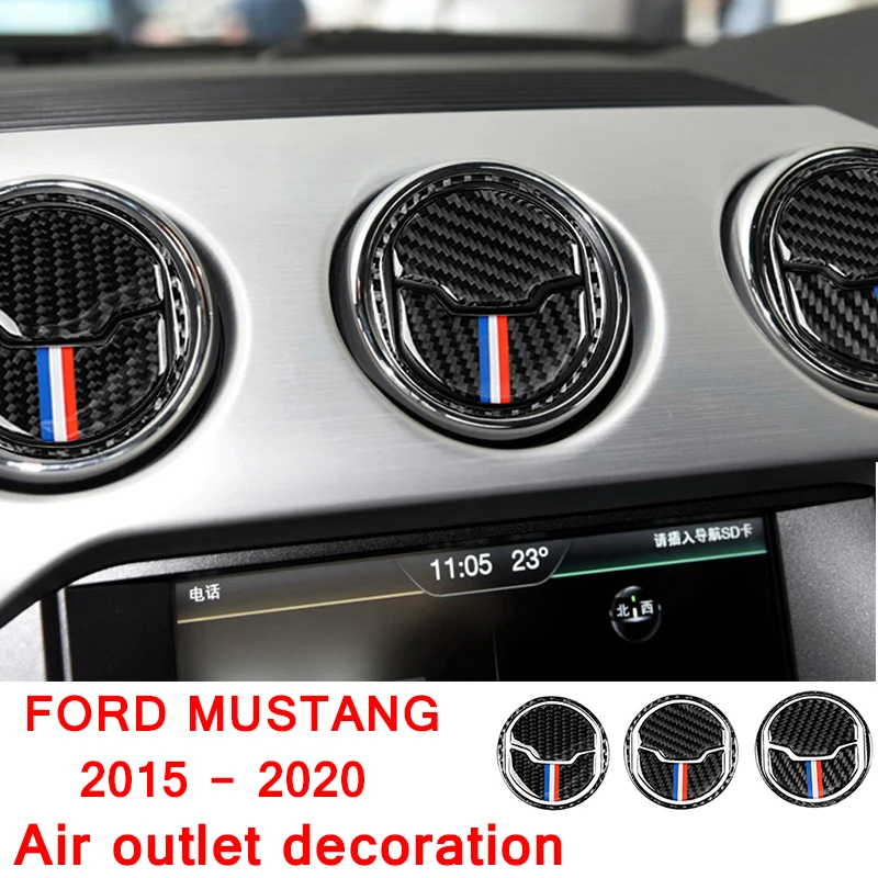 

Carbon Fiber Tricolor Air Outlet Patch Vent Frame Decoration Strips Car Stickers For Ford Mustang 2015 2016 2017 2018 2019 2020