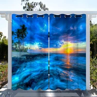 Hawaiian Sunset 3D Digital Print Outdoor Waterproof Curtain 2 Panels