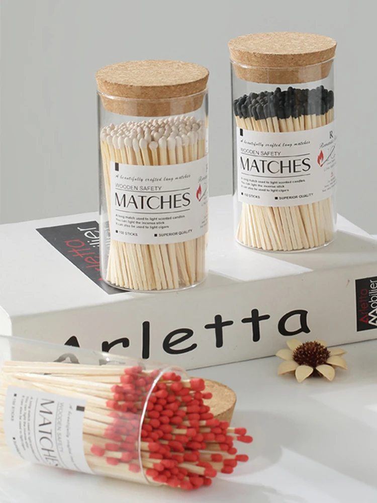 

10CM Candle Long Match Romantic Aromatherapy Bottled Matches for Scented Candles Retro Household Colorful Head Art Bottle Set