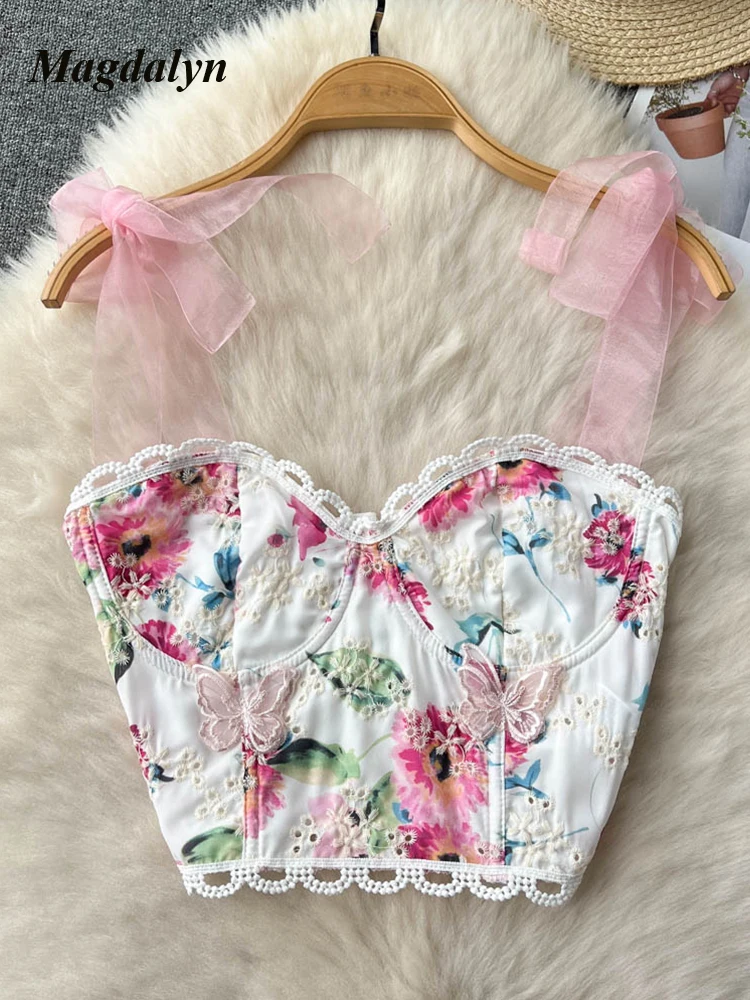 

Magdalyn Women Embroidered Floral Camisole Summer Fashion Vintage Korean Chic Y2K Tank Tops Boho Beach Lace Mesh Patchwork Camis