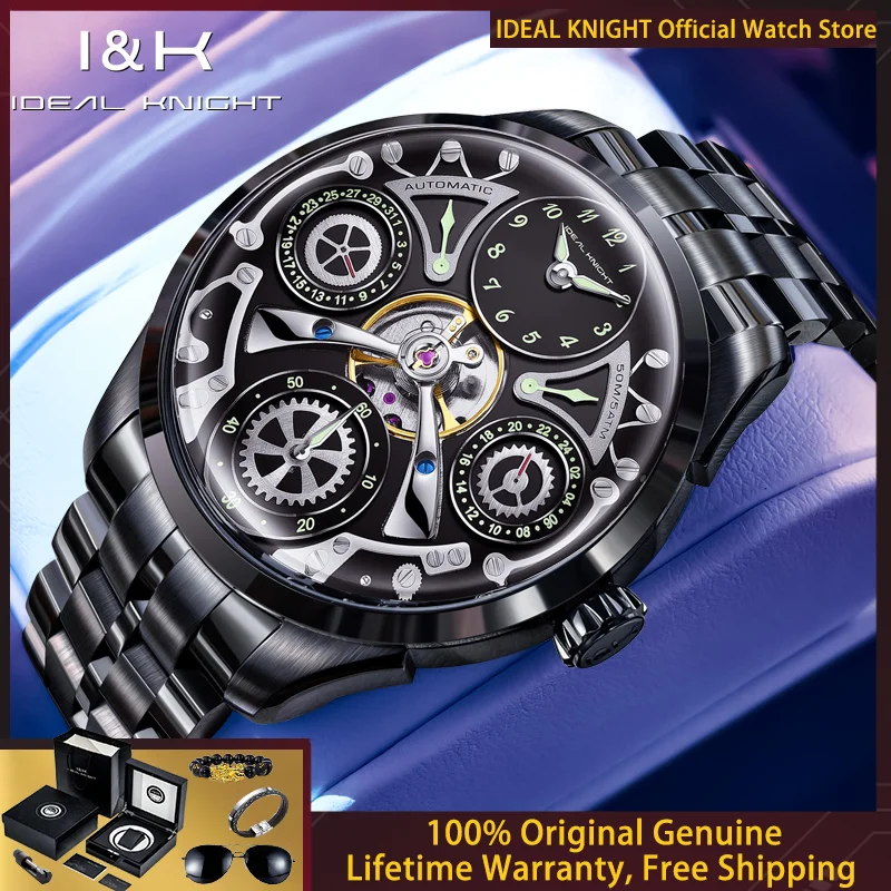 Фото Мужские часы IDEAL KNIGHT 6820: Роскошные, оригинальные, персонализированные, с полым механизмом, высококлассные, полностью автоматические, механические №1