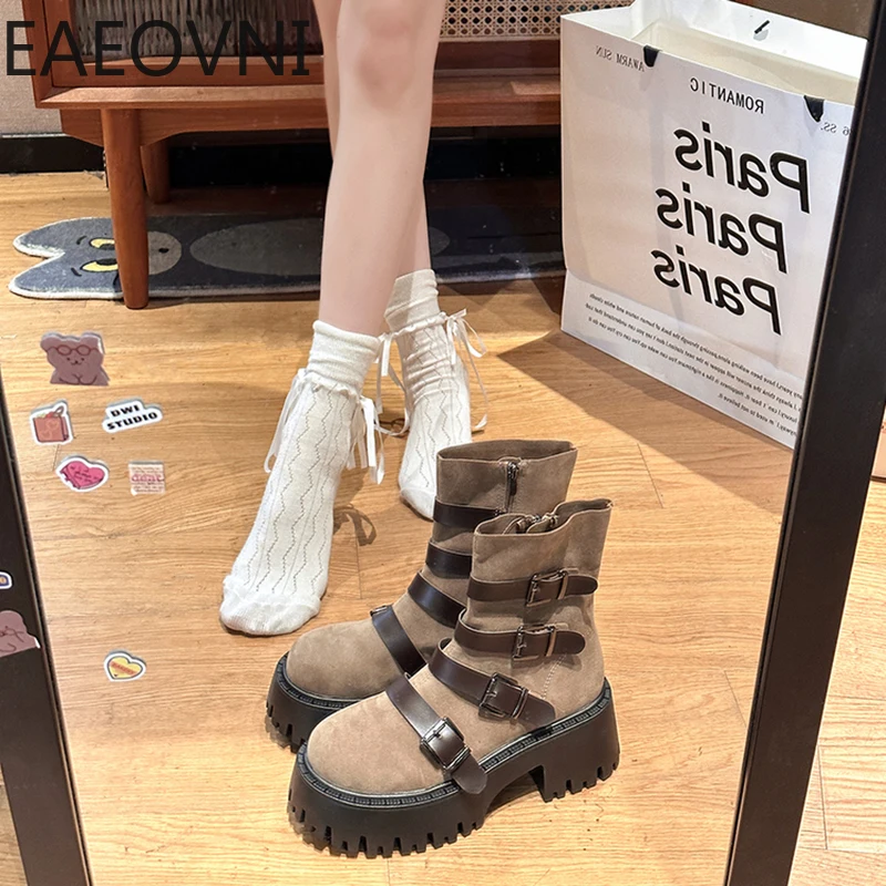 

Winter Ankle Boots Women Shoes Fashion Buckle Thick Bottom Bota Ladies Platform Mordern Short Bootties