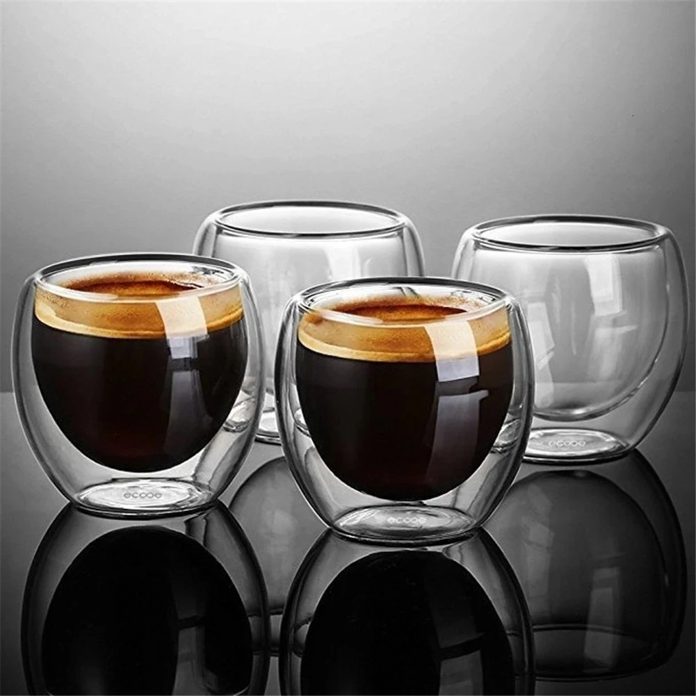 

Double Wall Glass Clear Handmade Heat Resistant Tea Drink Cups Healthy Drink Mug Coffee Cups Insulated Shot Glass
