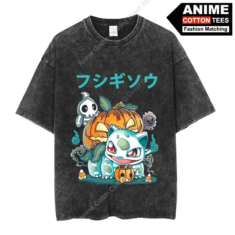 Футболка Pocket Monster Halloween Ivysaur хлопковая винтажная футболка Y2k Harajuku Street повседневные