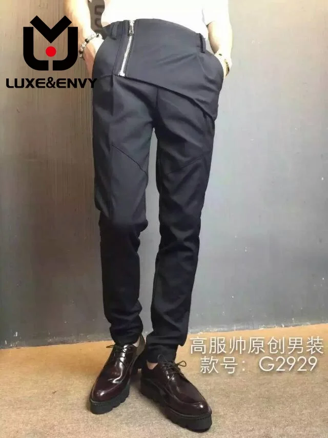 

LUXE&ENVY New Fashion Men's Clothing Thin Hair Stylist Darkwear Trousers Casual Pants Costumes Singer Tide Trousers