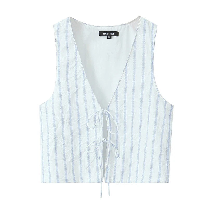 Женский пикантный жилет в полоску летний костюм без рукавов пальто с V-образным