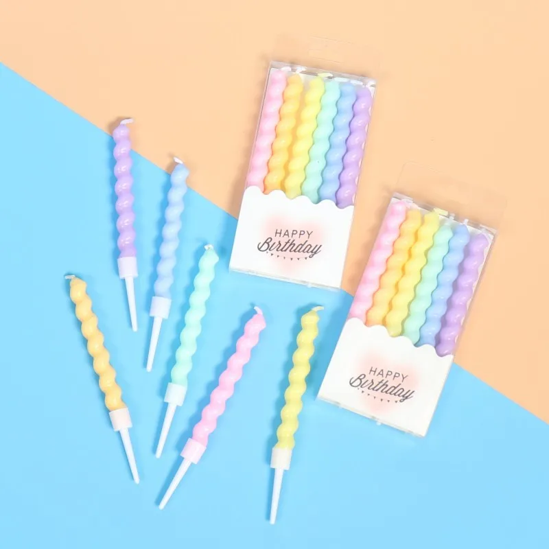 

6pcs/set Thread Color Birthday Candles With Stand Cake Candle Party Supplies Wedding Decoration Baby Children Party Atmosphere