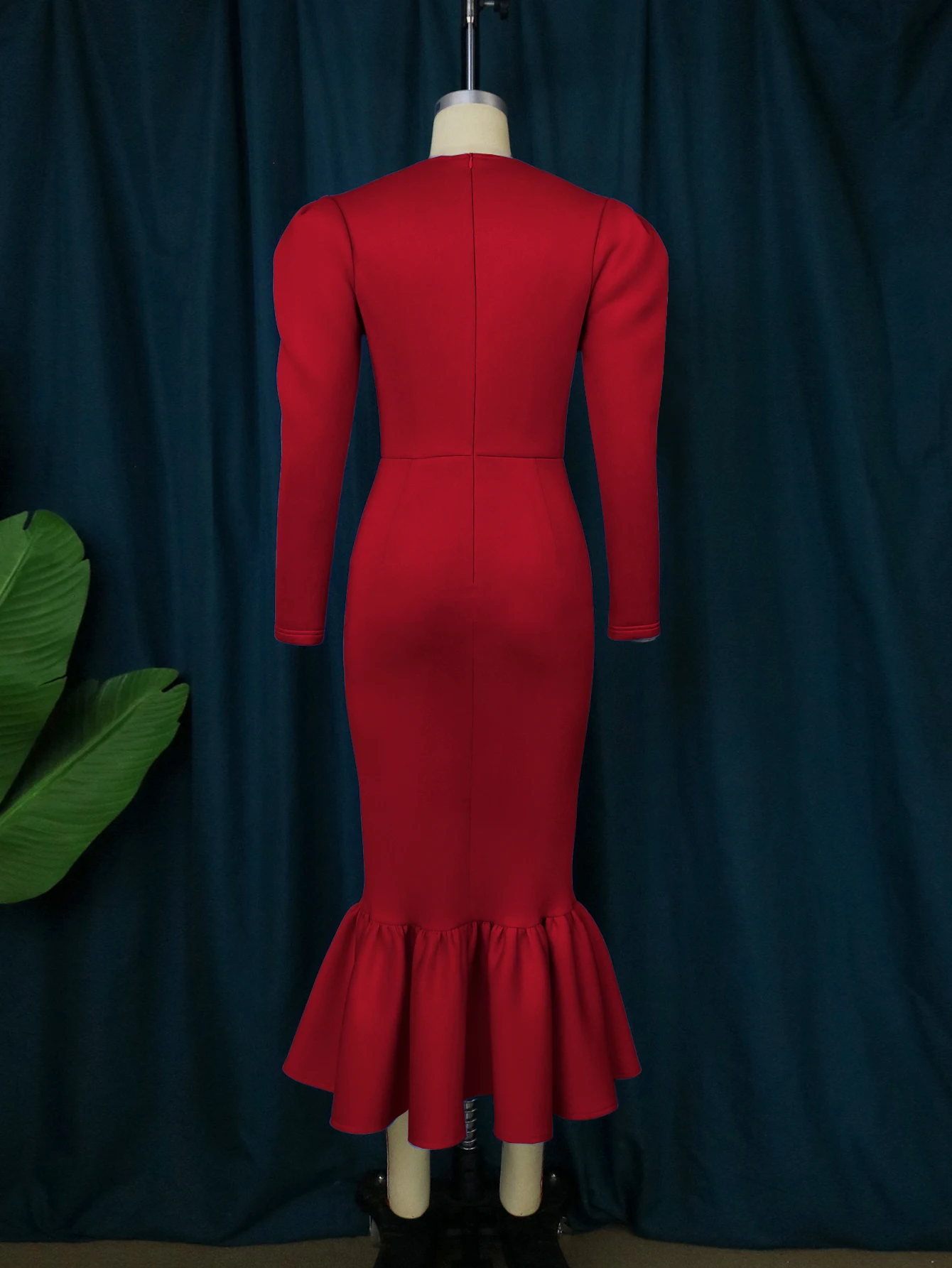 Elegant Midi Dresses Plus Size 3XL 4XL Square Neck Long Sleeve Bodycon Ruffles Office Work Evening Party Event Gowns for Ladies