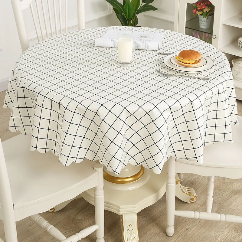 

Round Grid Pvc Printed Tablecloth Waterproof Oil-proof Anti-Scalding Table Cloth Coffee Kitchen Dining Table Colth Cover Mat