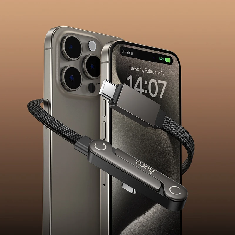 Фото Кабель HOCO 60W 2-в-1 USB-C на USB-C для быстрой зарядки со складной подставкой для телефона и настольным держателем для iPhone 17/16 и Samsung №5