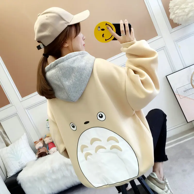 

Kawaii My Neighbor Totoro Hoodie Coat Thickened Printing Pullovers Hooded Casual Loose Harajuku Halloween Totoro Sweatshirt