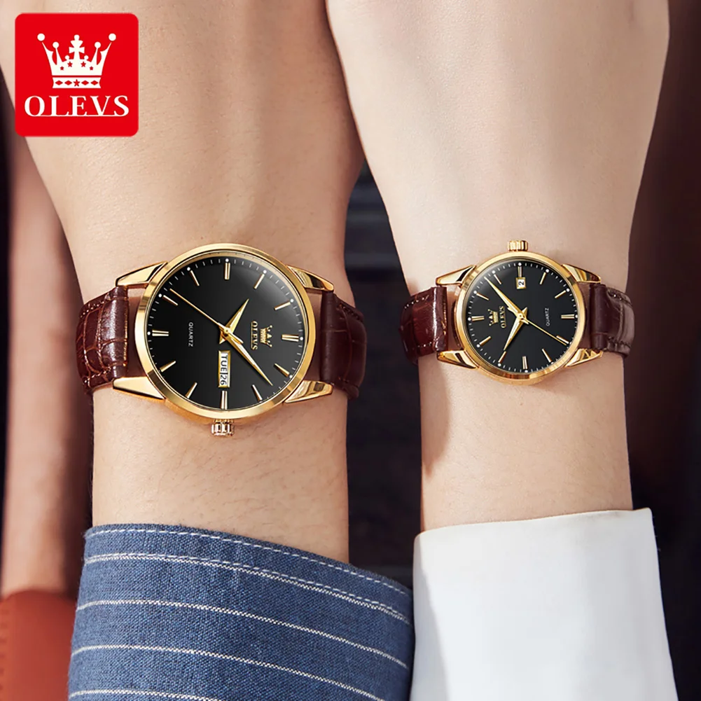 OLEVS Luxury Lover Watches Fashion Leather Quartz Watch for Men Women Dress Calendar Luminous Waterproof Couple Wristwatch