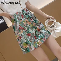 neophil 2022 summer women floral embroidery mini skirts high waist stretch bodycon vintage fashion jacquard short skirt s220319