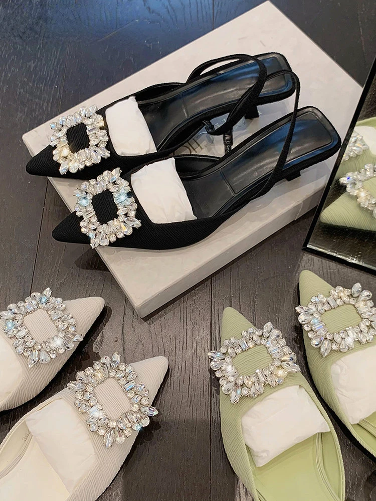 

2023 Summer Pointed Toe Singbacks Women Sandals Fashion Shallow Crystal Gladiator Shoes Ladies Elegant Thin Heel Sandalias