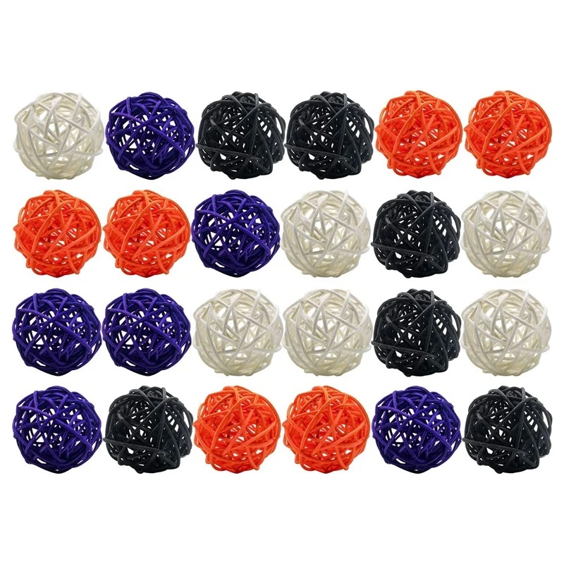 

24 Pcs 2 Inch Halloween Rattan Ball Decorations Halloween Colors Wicker Rattan Balls White Orange Purple Black For Halloween
