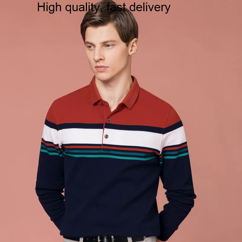 

new Business casual striped color matching men's casual fashion POLO shirt long-sleeved breathable and comfortable 8710
