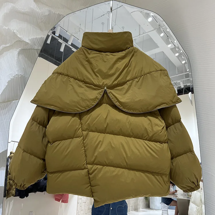 

Fashion Women's Short Down Jacket 2022 New Hooded Shawl Long Sleeve Solid Color White Duck Down Bread Winter Coat F565