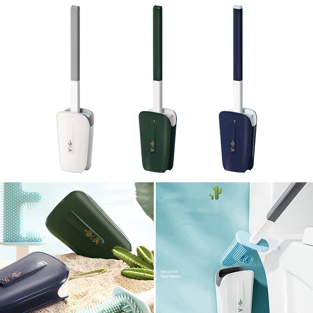 

No Dead Corner Cactus Toilet Brush New Wall Hanging Silicone With Holder Set For Toilet Rim Household Cleaning Tool Accessories