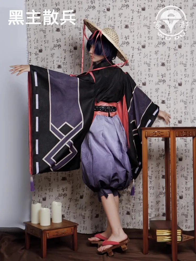 Косплей арамише костюм для косплея геншина парик из темно-синих волос кимоно с