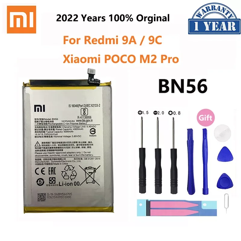 

100% Original BN56 5000mAh Phone Battery For Xiaomi M2 Pro Redmi 9A 9C Replacement Batteries Bateria