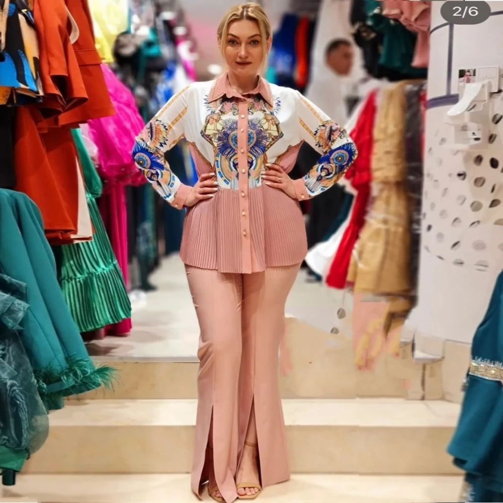 

2 Piece Set Summer Autumn Dashiki African Clothes Women New Fashion Long Sleeve Top And Pants Suit Party Lady Matching Sets