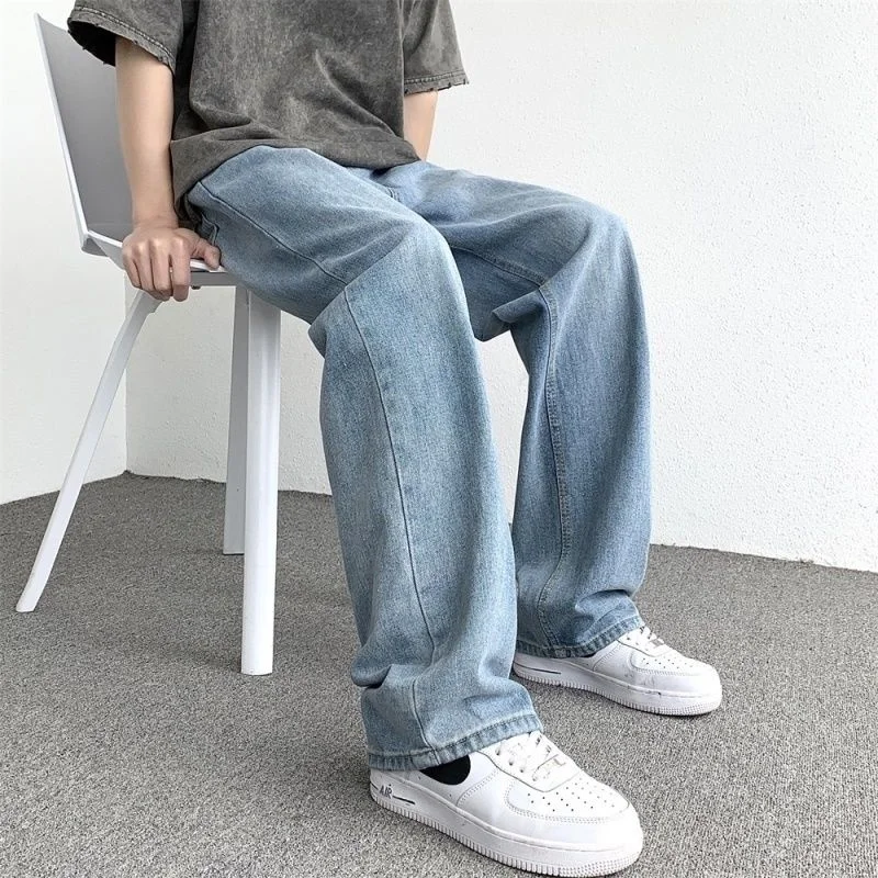 

Privathinker Loose Men Straight-leg Jeans High Waist Fashion Solid Color Male Denim Pants Casual Harajuku Vintage Trousers