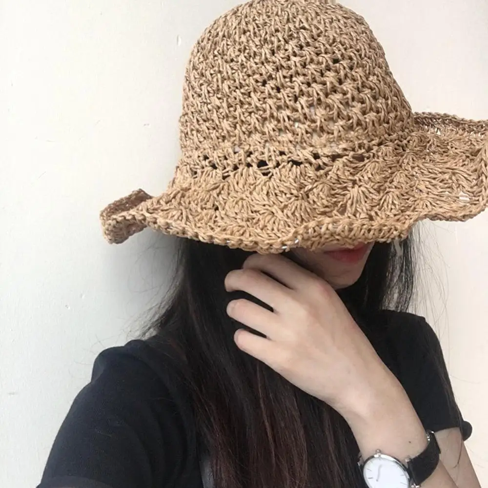 

Handmade Cap Foldable Women Hat Wide Brim Straw Weave Sunscreen Beach Sunhat