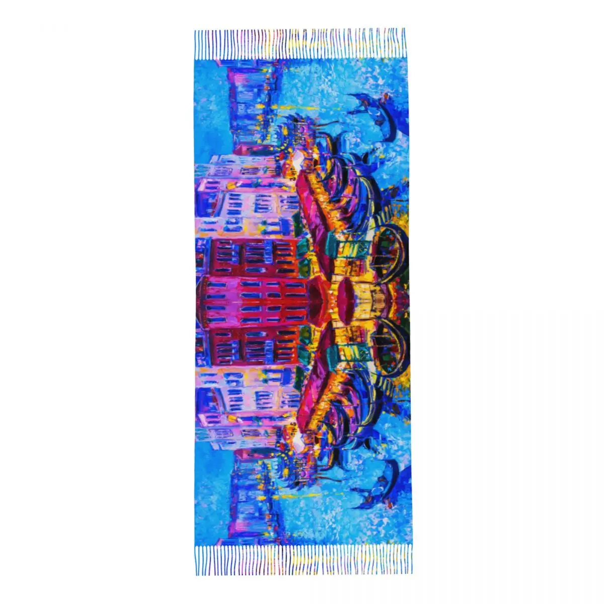 

Новая женская импрессионистская гондолская лодка и Венецианская масляная живопись шарф зимние шали женский теплый шарф с кисточками пушистый шарф