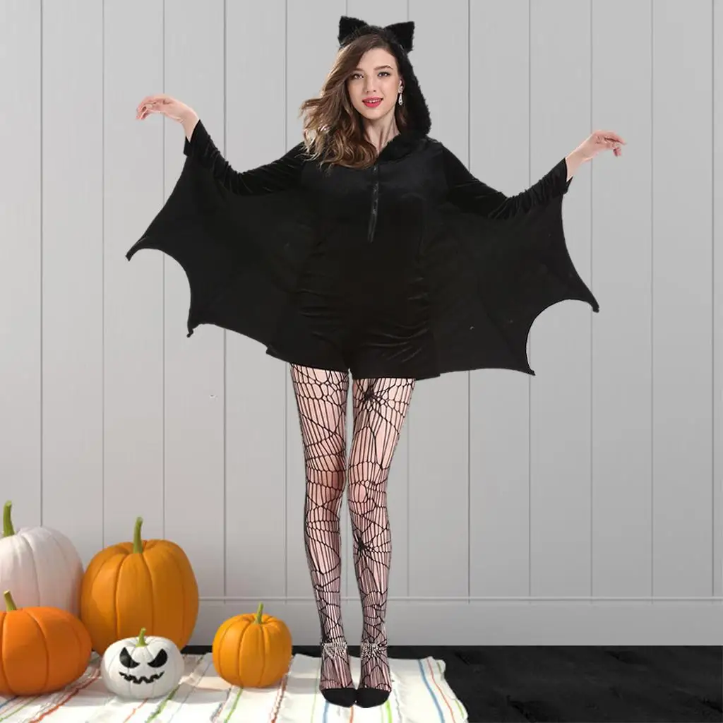

Halloween Bat Costume Women Black Animal Cosplay Bat Zipper Dress
