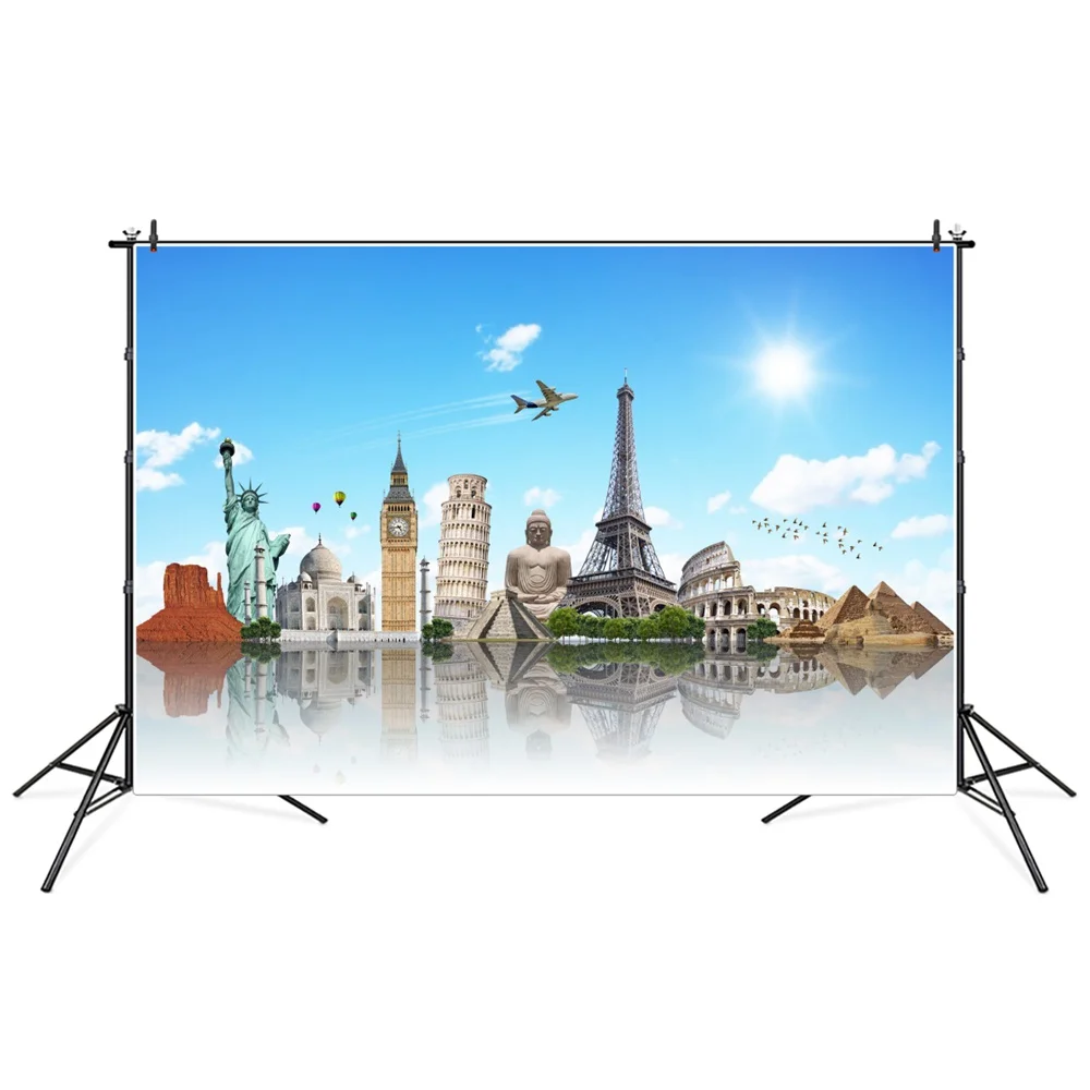 

Scenic Spots Sets Birthday Party Photoshoot Backdrop Dream Trave Churches Big Ben Tower Pyramid Taj Mahal Photography Background