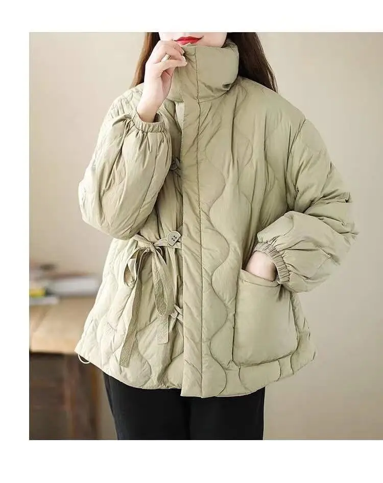 

Женский пуховик с воротником-стойкой, легкая Короткая свободная пуховая куртка фиолетового цвета в стиле ретро, зима 2022