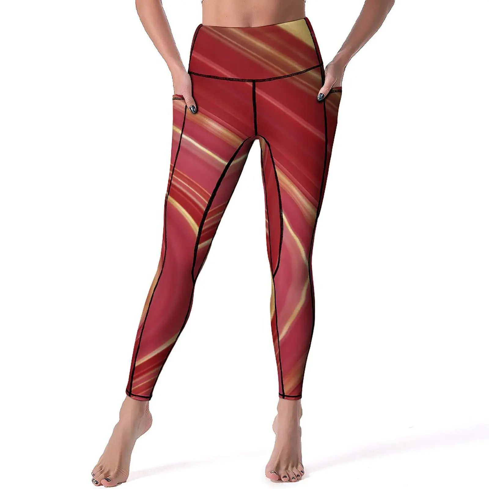 

Marble Print Leggings Sexy Red And Gold Fitness Gym Yoga Pants Push Up Stretch Sport Legging Pockets Vintage Design Leggins