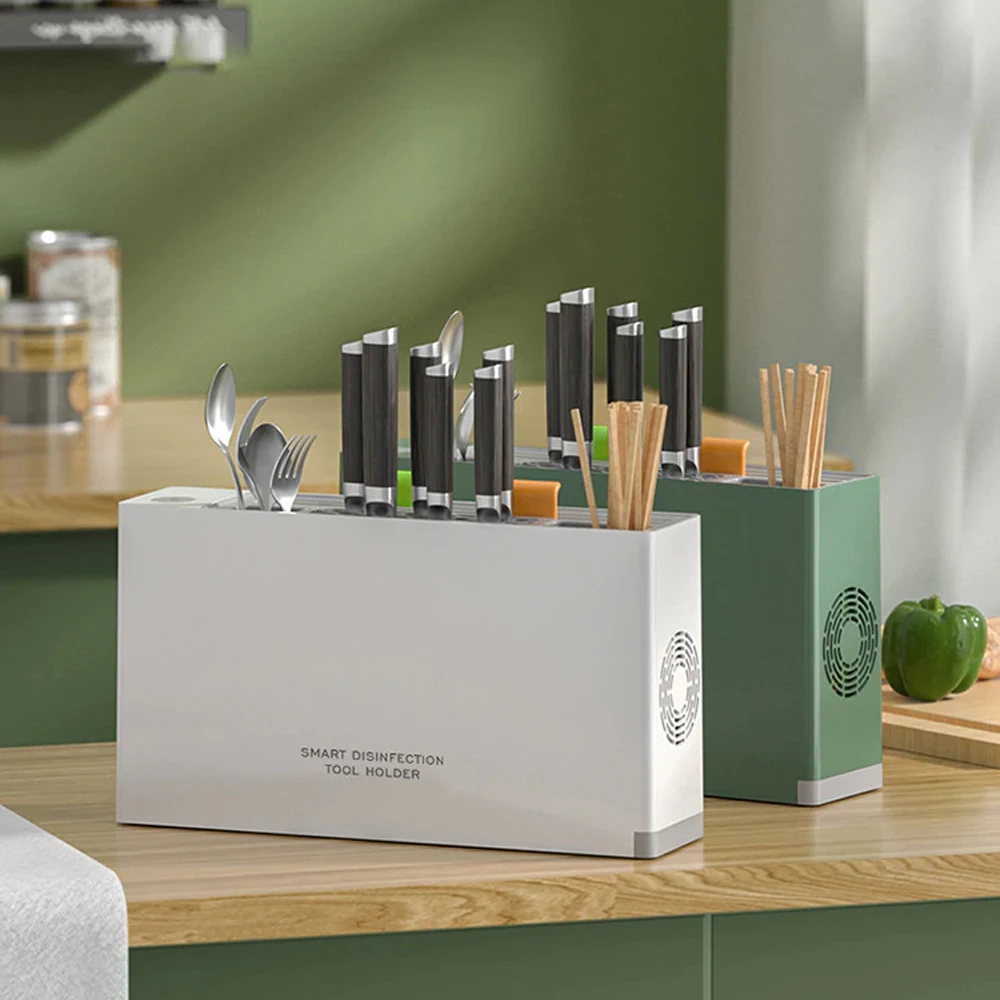 

Smart UV Disinfecting Chopstick Knife Sterilizer Storage Rack Holder With Two Cutting Board Kitchen Tableware Sterilizer Machine
