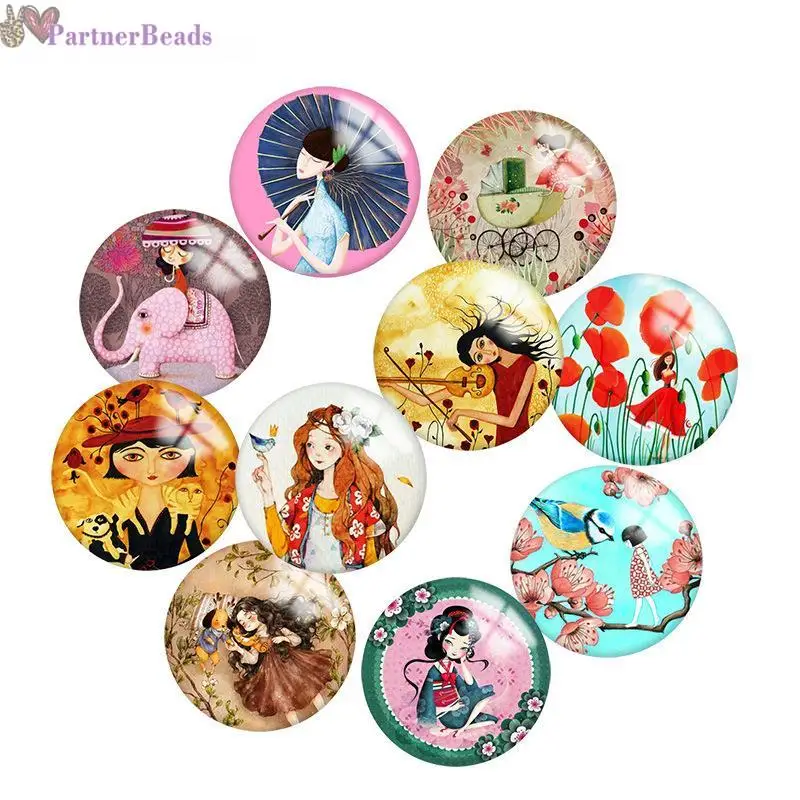 

Pretty Girl Round Photo Glass Cabochon Demo Flat Back Making Findings 20mm Snap Button N1821