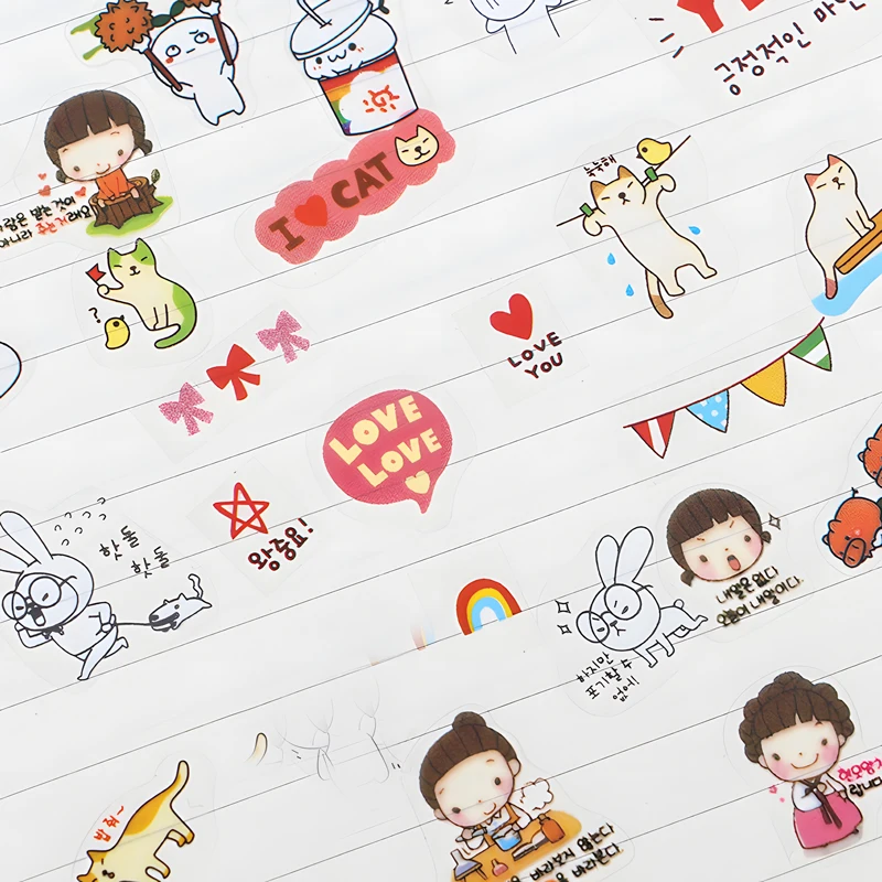 

6 листов, прозрачные наклейки для детей в виде мультяшного кота