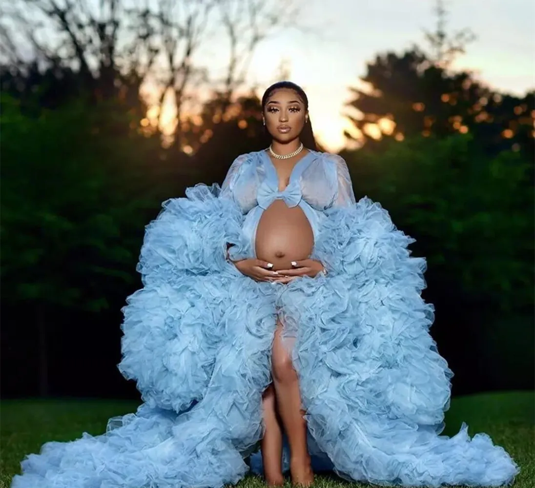 

Vintage Evening Dresses Puffy Maternity Gowns Full Sleeves Extra Puffy Women Dress Maternity Photo Shoot Long Robes Prom Gowns