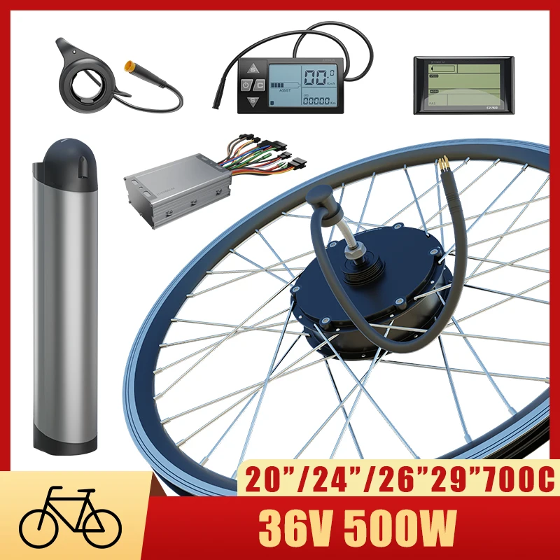 

36V 500W Electric Bike Conversion Hub Motor Wheel LCD/LED 10AH Lithium Battery Ebike Front Rear hub Motor Wheel Conversion Kit