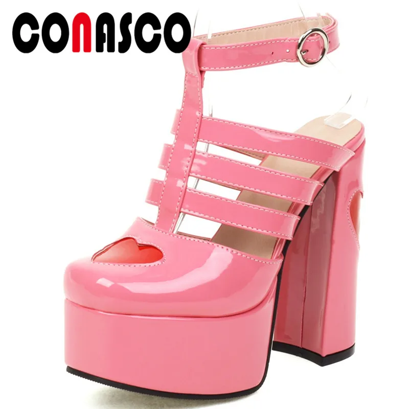

Пикантные женские сандалии CONASCO, летняя обувь для вечеринки, свадьбы, ночного клуба, в форме сердца, из лакированной кожи, на высоком каблуке,...