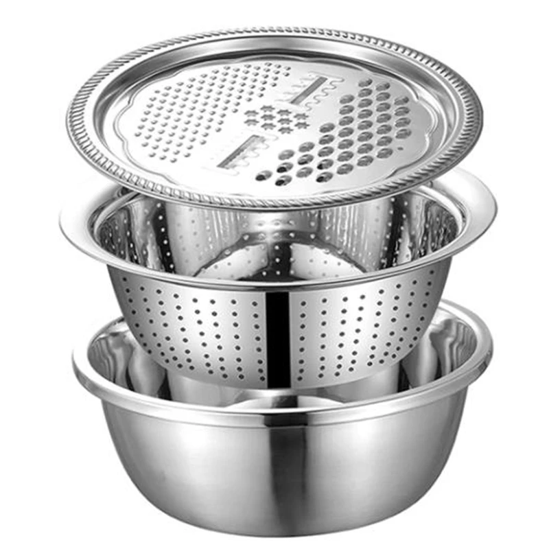 

Kitchen Graters,Drain Basket Fruits Cheese Grater Stainless Steel Drain Basin Salad Maker Bowl Multifunctional Julienne