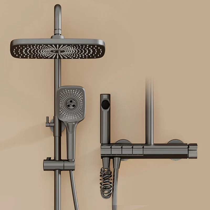 

Shower home full copper thermostatic bath shower shower set piano keys pressurization flower is aspersed gun gray in the rain