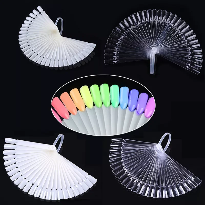 

False Nail Tips Fan Nature Nail Art Round Full Cover Display Practice Tools Fake Nails Manicure Acrylic UV Gel Polish