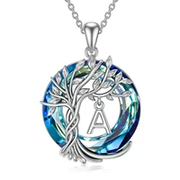 charm 26 letters a z initial necklace for women blue zircon crystal hollow tree of life necklace wedding engagement jewelry gift