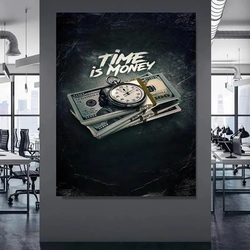 

Creative Poster and Print Clock Dollar Canvas Painting Time Is Money Quote Modern Wall Art Mural Living Room Bedroom Home Decor