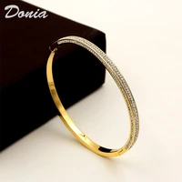 donia jewelry fashion half circle four rows full zircon dark buckle bracelet three sides mud drill titanium steel bracelet